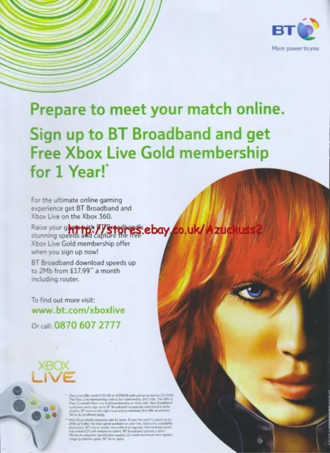 BT Broadband "prepare To Meet Your Match Online2 Xbox 2006 Magazine Advert #4715