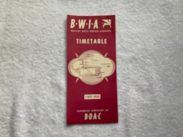 Vintage October 1 1955 BWIA British West Indian Airways Timetable Schedule
