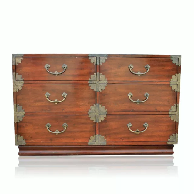 Rare Henredon Mont Pan Asian Campaign Double 6 Drawer Dresser Chinoiserie Brass