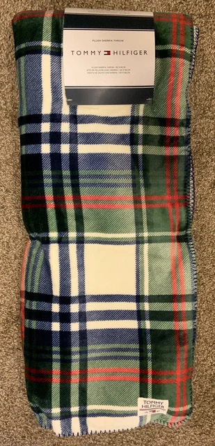 TOMMY HILFIGER PLUSH SHERPA THROW BLANKET PLAID 50” x 60" NEW FAST SHIP