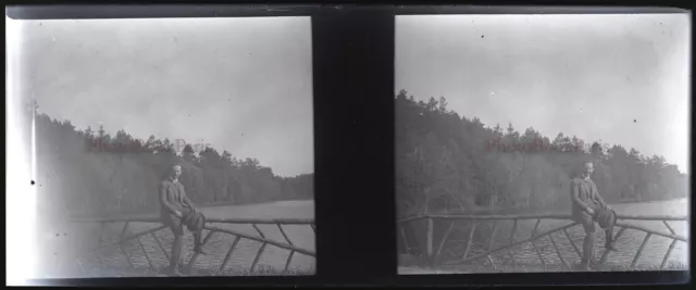 FRANCE Brittany Homme 1928 photo NEGATIVE stereo glass plate V26L7n