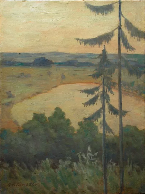 Anton FILZMOSER (1897-1969) Simbach - Weiher mit Föhren.