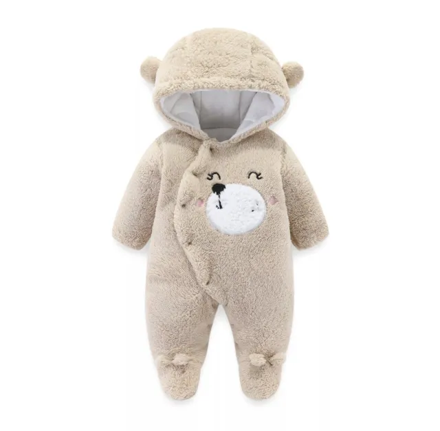 Toddler Infant Baby Girls Boys Buttons Fleece Hooded Bear Romper Jumpsuit 3-6 m
