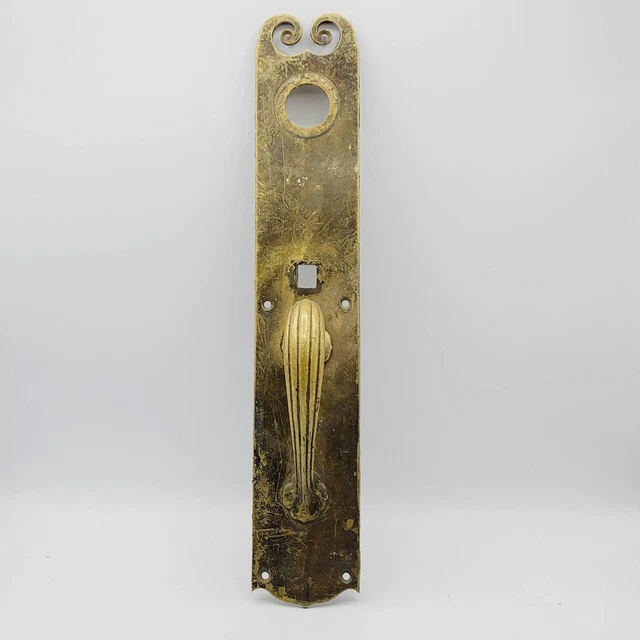 Vintage Ornate Brass Front Door Pull Handle Door Knob No Thumb Latch 16" x 2 7/8