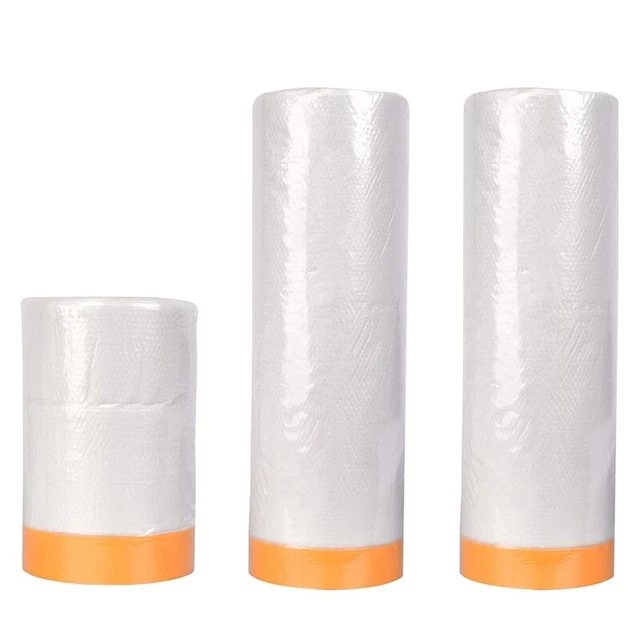 3 Pcs Plastic Dust Sheets Roll Pre-Taped ing Film Drop Cloths for Paint C6X5