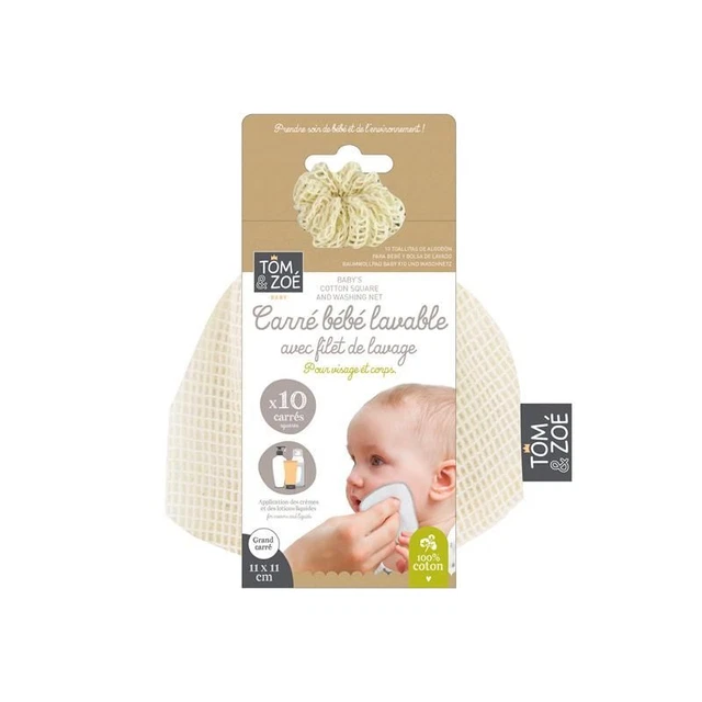 Paris Prix - Lot De 10 Carrés De Coton Lavables "bébé" 11cm Blanc