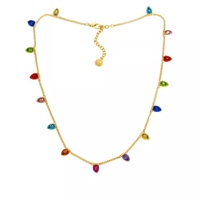 BAUBLEBAR Gold-tone "All Is Bright" Multicolor Crystal Holiday Necklace. 17"