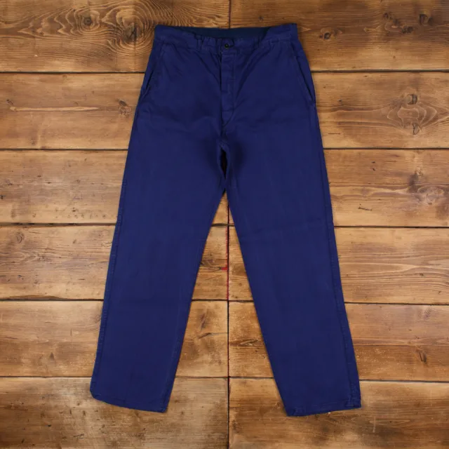 Pantaloni da lavoro vintage francesi pantaloni 33x32 da uomo blu dritto cotone