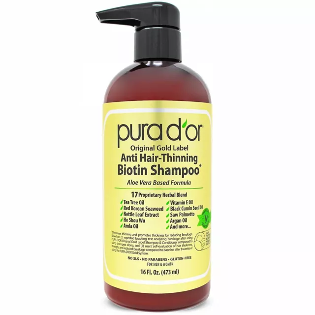 PURA D'OR Dor Original Gold Label Anti-Hair Thinning Biotin Shampoo 16oz