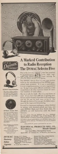 1925 Dymac Selecto Five 5 Radio Electrical Products Providence Rhode Island Ad