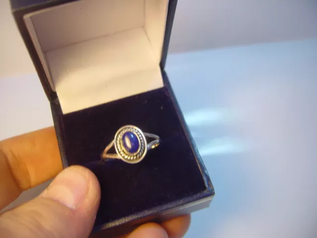 Lovley Vintage Solid Silver Ring- Beautiful Design-Lapiz Lazuli Size T Quality