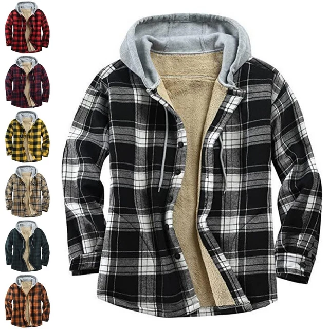 Mens Shirt Jacket Hooded Sherpa Hoodie Men's Long Sleeve Work Single Breasted