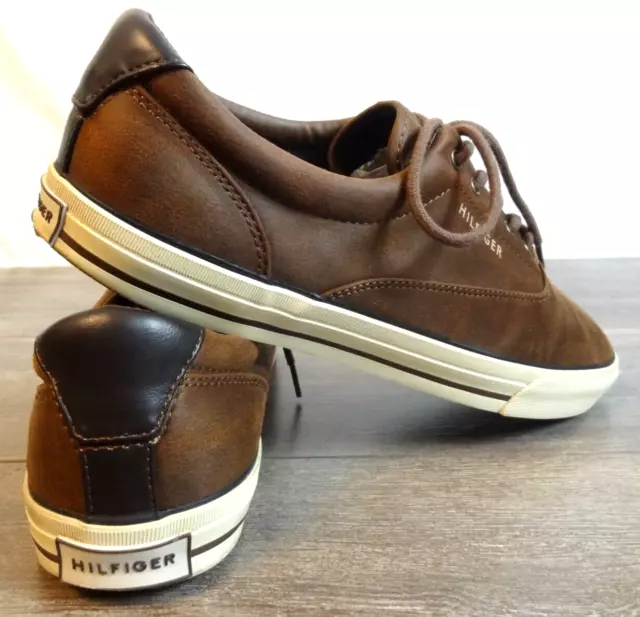 Vintage Tommy Hilfiger- Men's Low-Top Casual Brown Faux Leather Sneakers Size 13