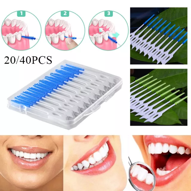 40Pcs Oral Interdental Brush Dental Floss Sticks Head Toothpicks Cleaning Au +