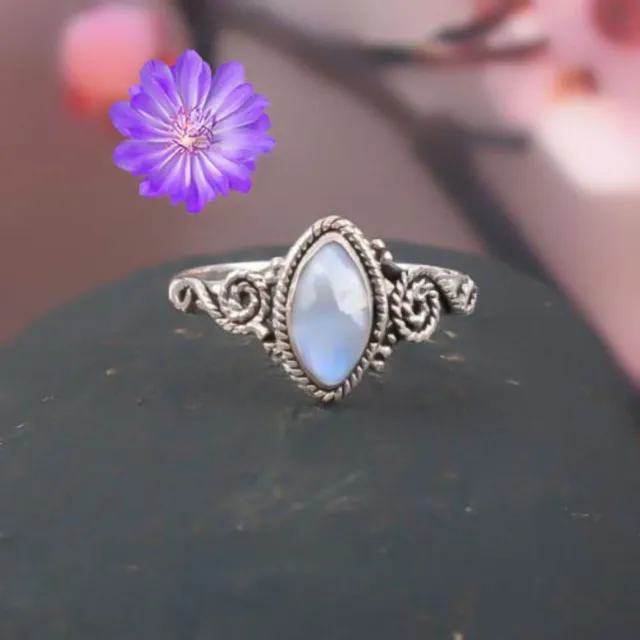 Rainbow Moonstone Gemstone 925 Sterling Silver Handmade Ring Jewelry All Size