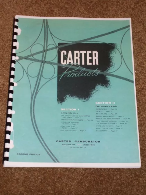 Carter Carburetor Parts Catalog 1950-1960 Applications Part #s, Original Carb #s