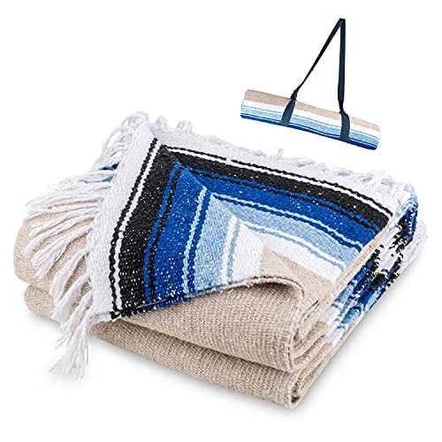 Premium Mexican Blanket + Carrying Strap, Yoga Blanket, Handmade Falsa