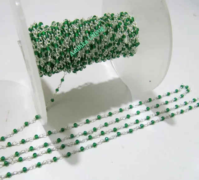 10 Feet- Top Quality Fancy Emerald Rondelle Faceted 2mm Beaded Rosary Chain 2