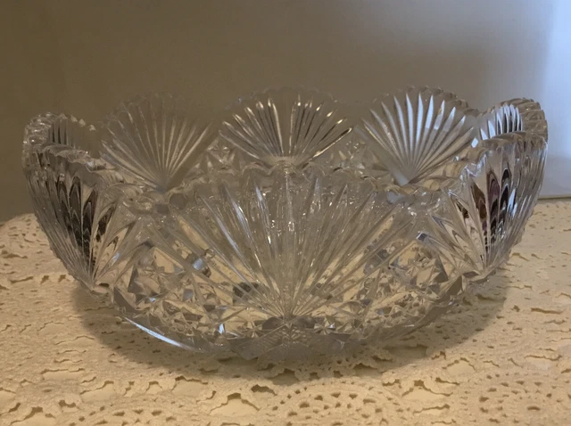 American Brilliant cut glass bowl 8" fan and square with large flower base