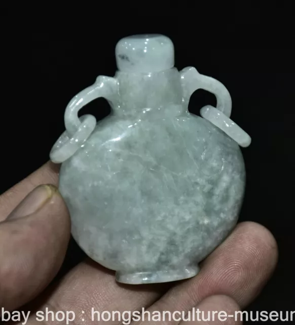 2.4" Old Chinese Jadeite Emerald Jade Carving Dynasty Palace 2 Ear Snuff Bottle 2