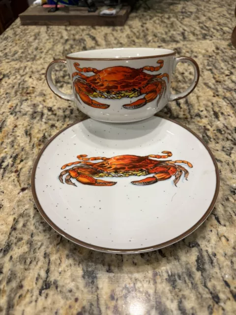 Vintage D. H. HOLMES Double Handle JUMBO GUMBO Crab Chowder Bowl & Plate  Japan