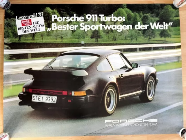 original Porsche Plakat Werbe Poster "Bester Sportwagen" 1983 Porsche 911 Turbo