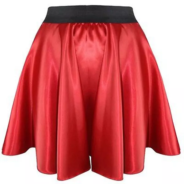Rouge Mini Jupe Femme Fille Satin Court Robe Plissée Rétro Taille Élastique Club