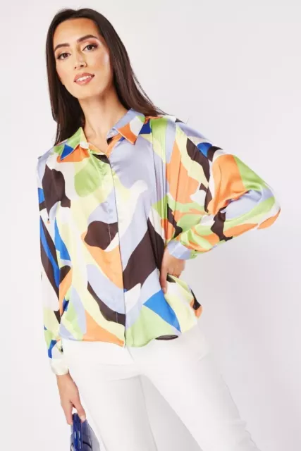 Abstract Print Textured Shirt Button Up Womens Ladies Top Formal Casual