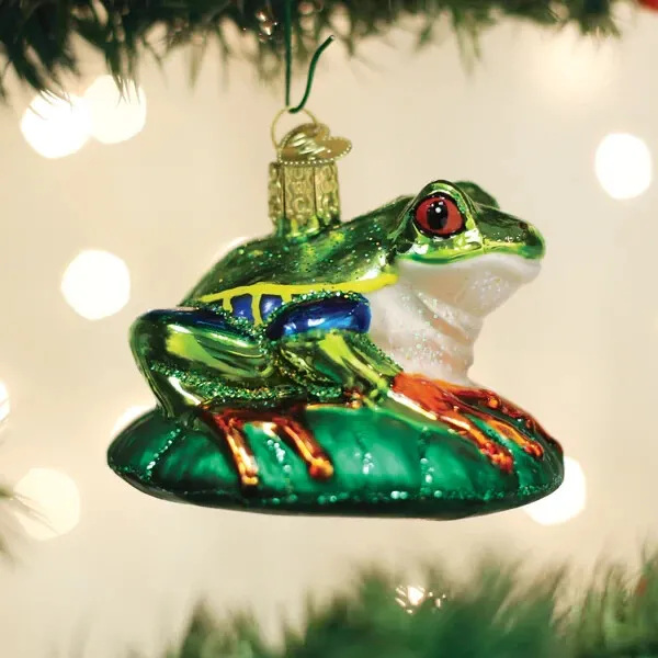 Old World Christmas Red-Eyed Tree Frog Glass Christmas Ornament 12632