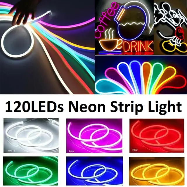 5M LED Neon Strip Light Rope Tube Flex Lights 12V Waterproof Flexible Bar Sign
