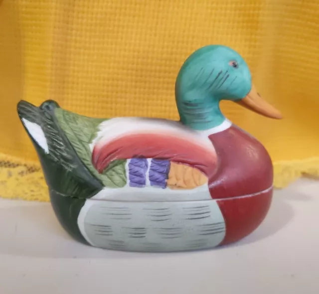 Vintage Ceramic 3-1/2 Mallard Duck Decoy Candle Holder Small Votive Trinket Box