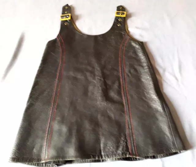 MINI-ROBE TUNIQUE en cuir fille T.10/11a VINTAGE 70 Leather girl dress sz 10/11y