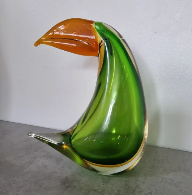 Vintage Glass Toucan Bird Figurine 8.5" Retro Art Rare