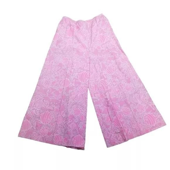 Vtg 60s 70s pink beach extreme wide leg pants women plus 18