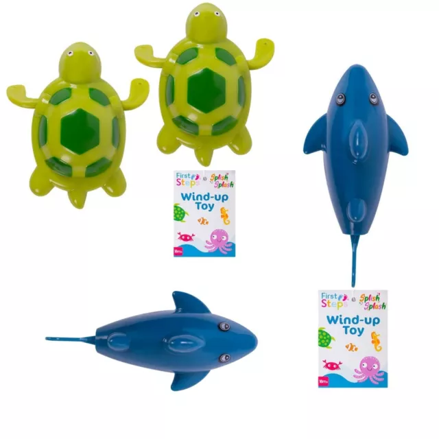 Bath Wind Up Toy Kids Toddlers Baby's Splash Time Turtle Or Shark Swimming Toy