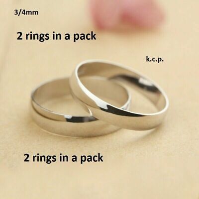 3/4mm 2 PC 2REAL 925 Sterling Silver Solid Band Ring Wedding Friendship k22