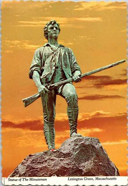 Statue Minuteman Lexington Green Massachusetts Capt John Parker Chrome Postcard