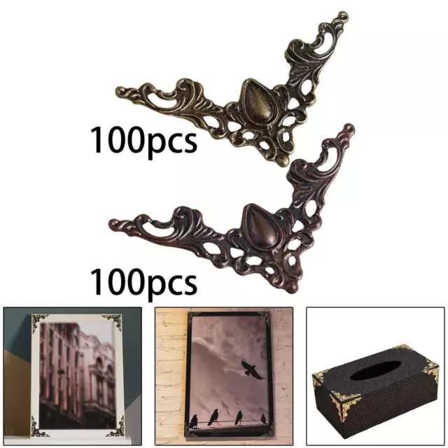 100Pcs Vintage Style Corner Brackets Applique Metal Filigree Corner Corner