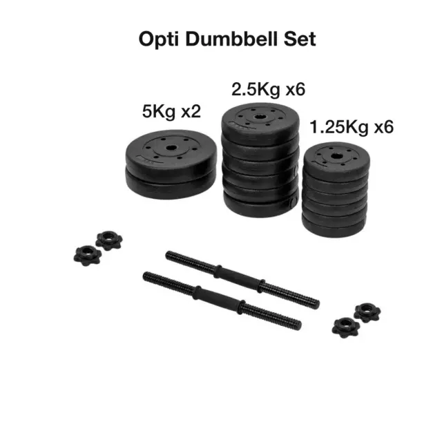 Opti Vinyl Dumbbell Set and Barbell (Individual) w/ Spinlock 35Kg - UK SELLER