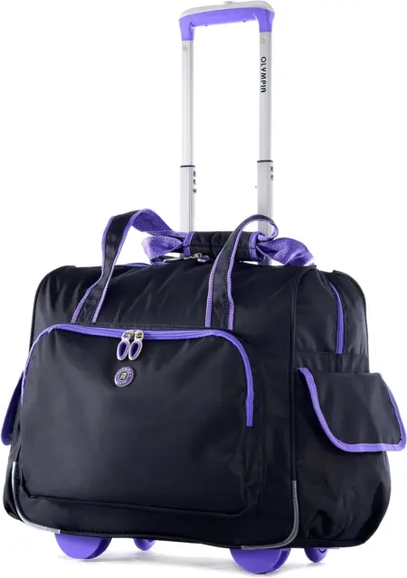 Olympia U.S.A. Deluxe Fashion Rolling Overnighter, Black/Purple, One Size