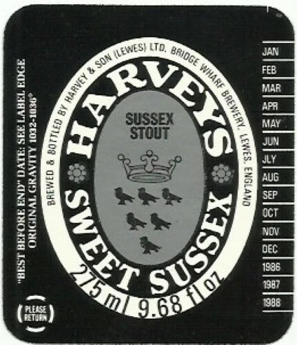 Harveys Brewery Lewes Sweet Sussex Beer Bottle Label 275ml 9.68 fl oz