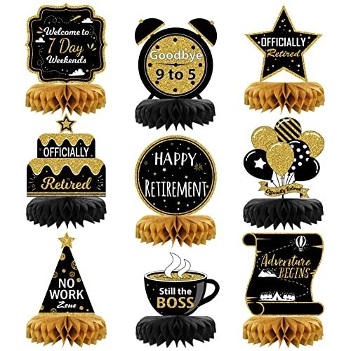 9PCS Retirement Party Decorations, Black and Gold Retirement Table
