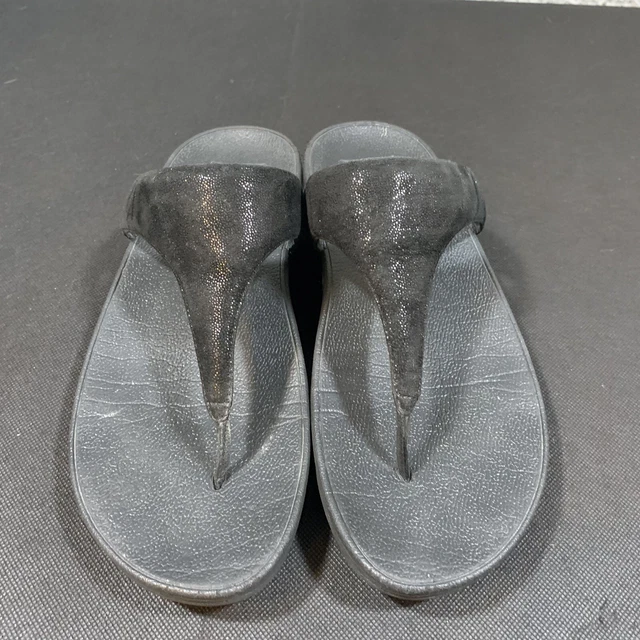 FitFlop Lulu Shimmy Black Womens Suede Toe Size 7 Flip Flop Sandals 2