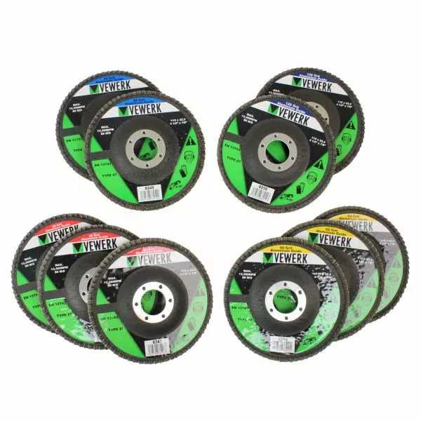 VEWERK Pack of 10 Flap Discs Mixed Oxide (115mm X 22.2mm) Flat Wheel Sanding