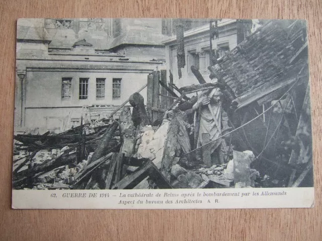 Cpa Militaria Guerre 1914 Cathedrale Reims Apres Bombardement Bureau Architectes