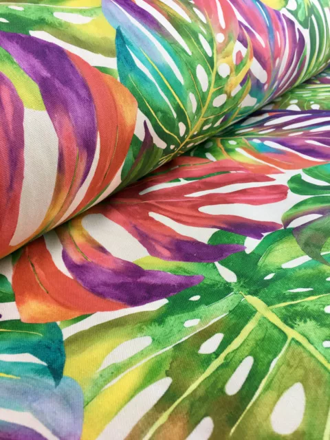 Tropical Palm Leaves Fabric Leaf Print Curtain Cotton Material 140cm wide - Red