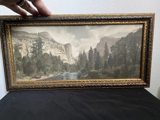 ANTIQUE HAND TINTED YOSEMITE VALLEY HALF DOME MERCED RIVER PHOTO 15x8