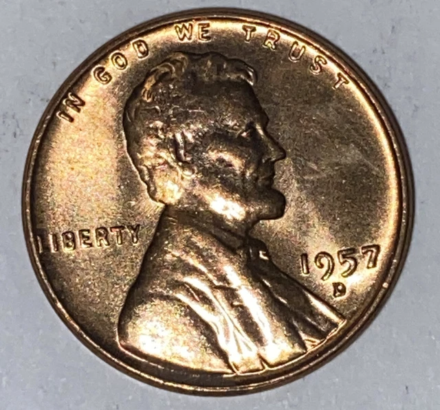 RED BU 1957-D LINCOLN WHEAT PENNY Denver Mint Uncirculated Cent LOT A18
