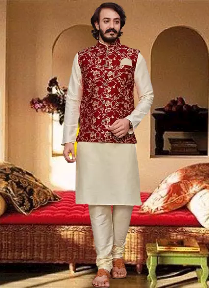 Kurta Pyjama Modi Jacket 3PC Set Embroidery Wedding Party fashion Jacquard 34-46 3