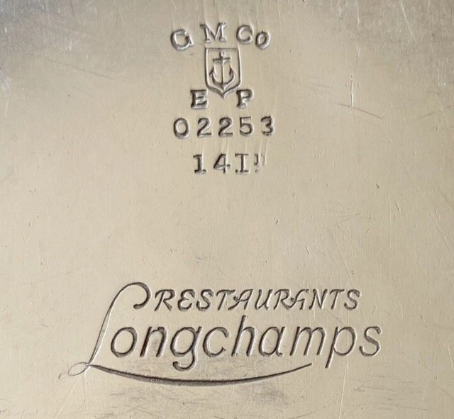 Longchamps Restaurant New York  1920s Gorham Silver Plate Serving Tray